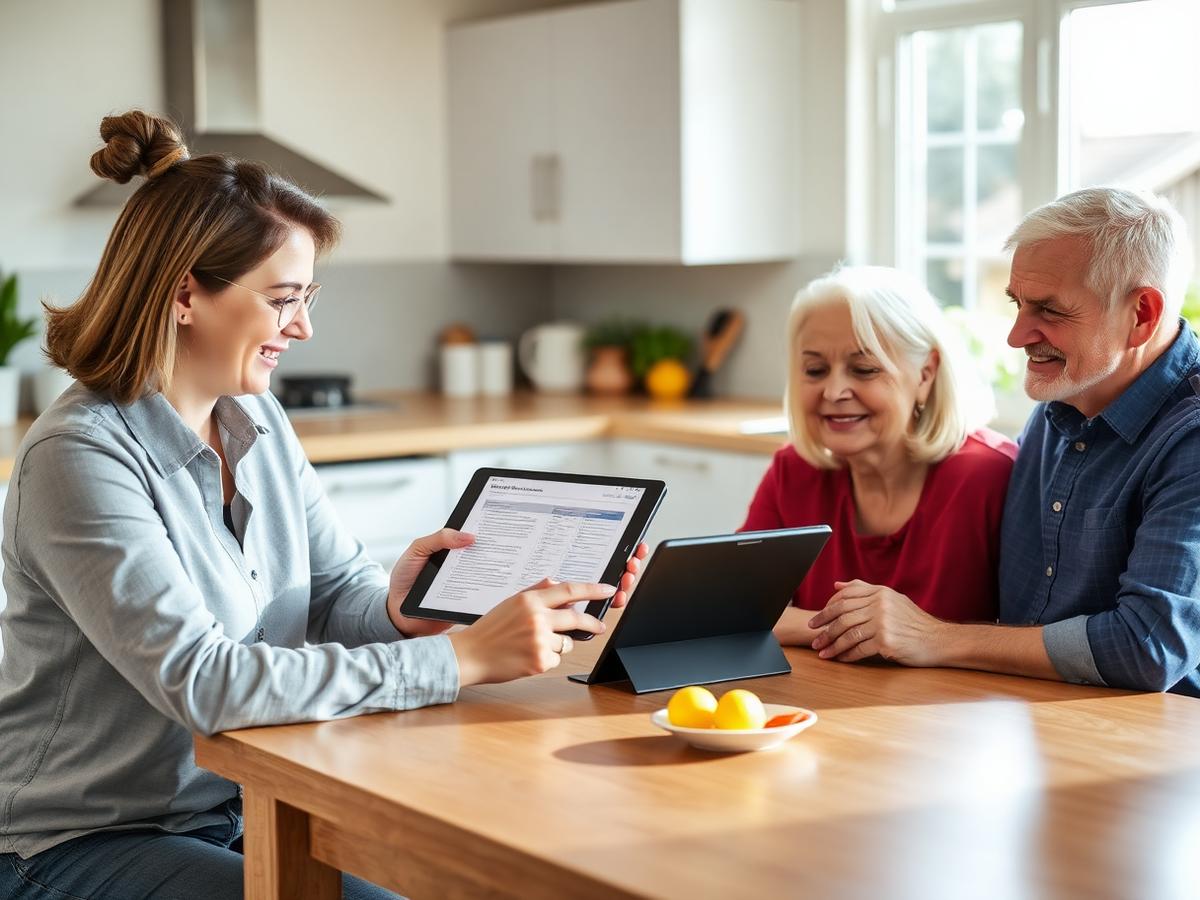 A support coordinator reviewing an NDIS plan with a participant and their family